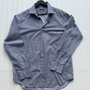 Saks Fifth Avenue Navy Checkered Button Down Shirt